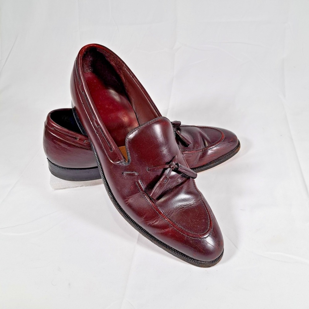 Johnson & Murphy‎ Mens Burgundy Leather Tassel Loafers Dress Shoes Slip On